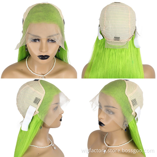 Factory wholesale light green lace front wig, green human hair wig, 100 cuticle aligned human hair wig green color